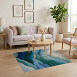 ODIKA Modern Abstract Mountain Blue & Green Washable Area Rug - Low Pile & Non-Slip