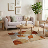 Abstract Autumn Leaves Area Rug in Beige Rust