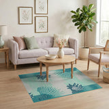Blue and Teal Teal Seashell Coastal Area Rug