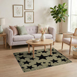 Distressed Black Star Beige Area Rug