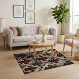 Red Fleur-de-Lis Distressed Vintage Area Rug