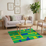 Geometric Maze Area Rug in Green Yellow