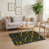 Yellow Wildflower Meadow on Navy Area Rug