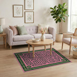 Pink Labyrinth Maze Area Rug with Ornate Green Border
