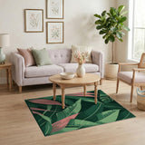 Lush Green Pink Leaf Pattern Area Rug