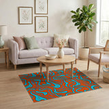 Vibrant Orange Blue Wavy Abstract Area Rug