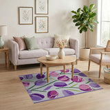 Floral Vintage Purple Tulip Floral Area Rug