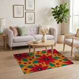 Festive Poinsettia Holly Area Rug