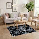 Geometric Modern Snowflake Black White Geometric Area Rug