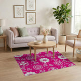 Vibrant Pink White Floral Pattern Area Rug