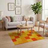 Vibrant Yellow Orange Checkerboard Shag Rug
