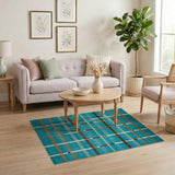 Modern Teal Plaid Geometric Area Rug