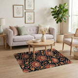 Vintage Orange Chrysanthemum Floral Area Rug