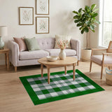 Green Green White Gingham Check Area Rug