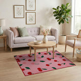Pink Whimsical Cherry Print Pink Area Rug