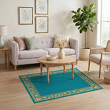 Teal Art Deco Gold Border Area Rug