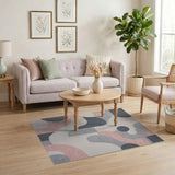 Abstract Geometric Grey Pink Area Rug
