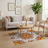 Vibrant Orange Mandala Floral Rug