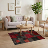 Bold Red Black Geometric Patchwork Area Rug