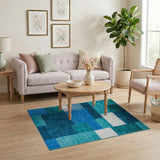 Teal Blue Geometric Block Modern Area Rug