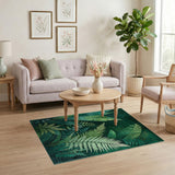 ODIKA Washable Emerald Green Tropical Leaf Rug - Low Pile Non-Slip Botanical Area Rug