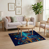 ODIKA Modern Musical Wave Abstract Neon Washable Area Rug - Low Pile, Non-Slip & Robot Friendly