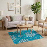 Teal White Sea Fern Coastal Area Rug