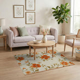 Vintage Orange Hibiscus Floral Area Rug