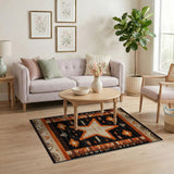 Southwestern Rust Star Area Rug Black Cream