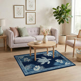 Navy Sea Turtle Hibiscus Palm Area Rug