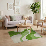 Green Wavy Green Abstract Area Rug