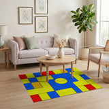 Vibrant Geometric Multi-Color Area Rug with Yellow Circle