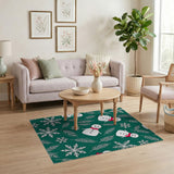 Festive Green Snowman Snowflake Area Rug