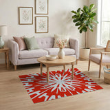 Vibrant Red Starburst Geometric Area Rug