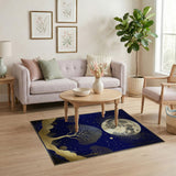 Moonlit Silver Trees Navy Boho Area Rug