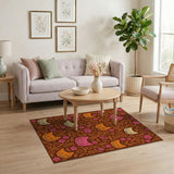 Playful Grinning Cartoon Cats Floral Rug
