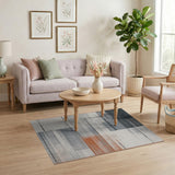 Modern Grey Geometric Area Rug with Orange Accents