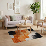 ODIKA Washable Abstract Wavy Rug - Modern Terracotta & Charcoal Low Pile Area Rug