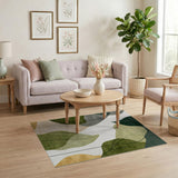 Green Abstract Leaf Washable Area Rug