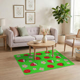Whimsical Strawberry Daisy Green Area Rug
