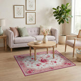 Elegant Pink Rose Floral Area Rug