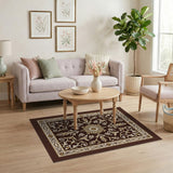Ornate Gold Floral on Brown Vintage Area Rug
