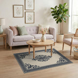 Elegant Black Floral Medallion Ivory Area Rug