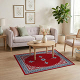 Red Persian Area Rug with Ornate Navy Border