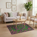 ODIKA Washable Secret Garden Pink & Green Floral Low Pile Rug