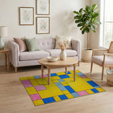 Vibrant Yellow Blue Pink Geometric Area Rug