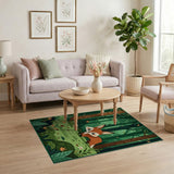 Whimsical Red Fox in Enchanted Green Forest Rug