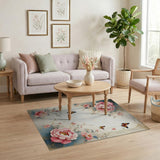 Ornate Pink Peony Butterfly Floral Rug