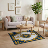 Ornate Navy Blue Gold Baroque Frame Rug