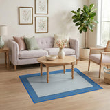 Denim Blue Bordered White Mesh Area Rug